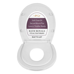 Bath Royale potty training seat, soft-close round white, reduces mess for busy bathrooms.