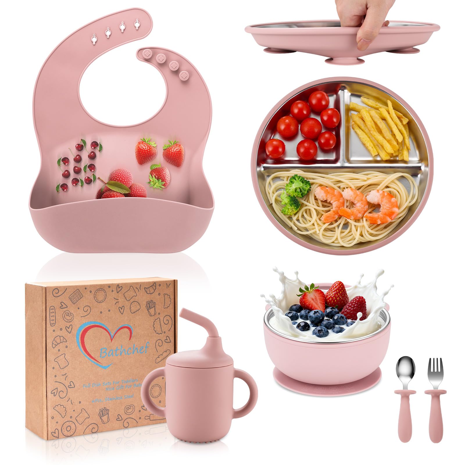 Bathchef toddler divided plate with strong suction keeping meals on the table