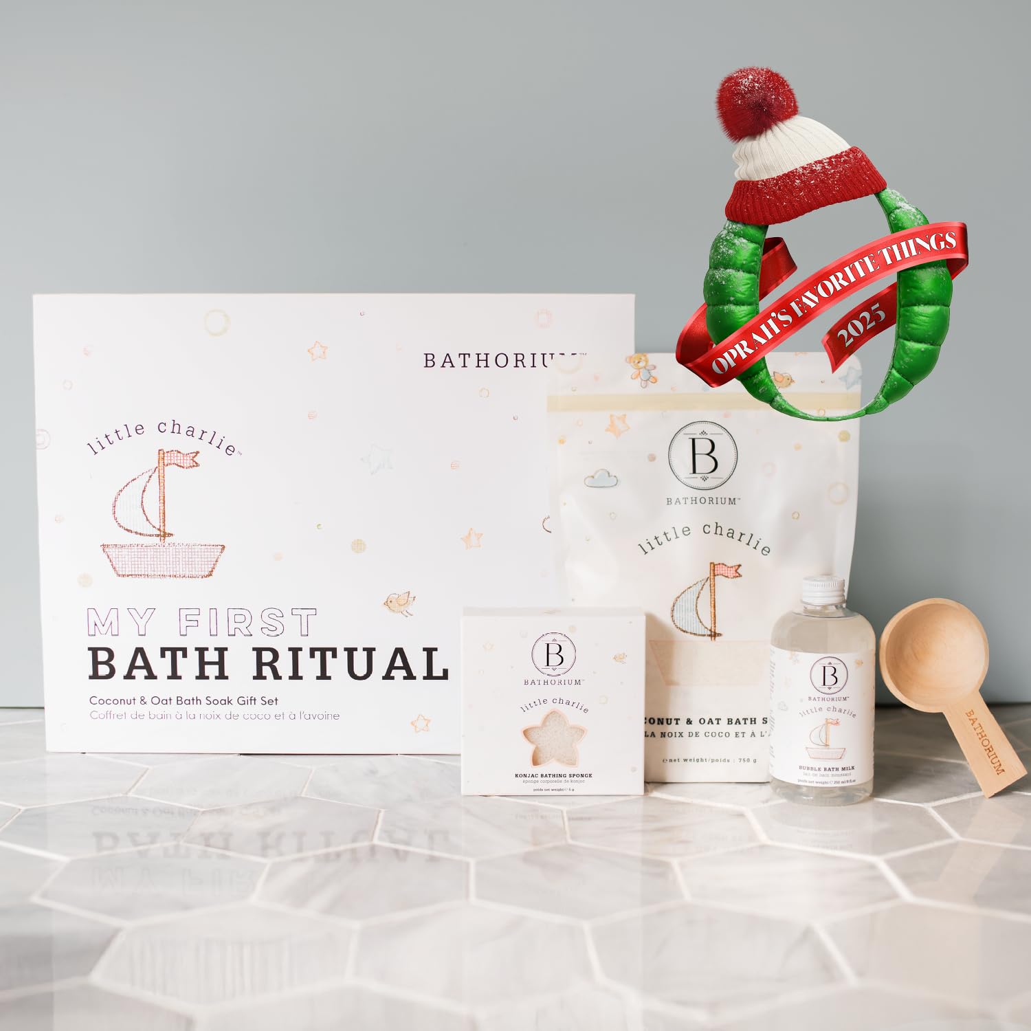 Bathorium Little Charlie bath ritual essentials image showing complete set for a calm bath