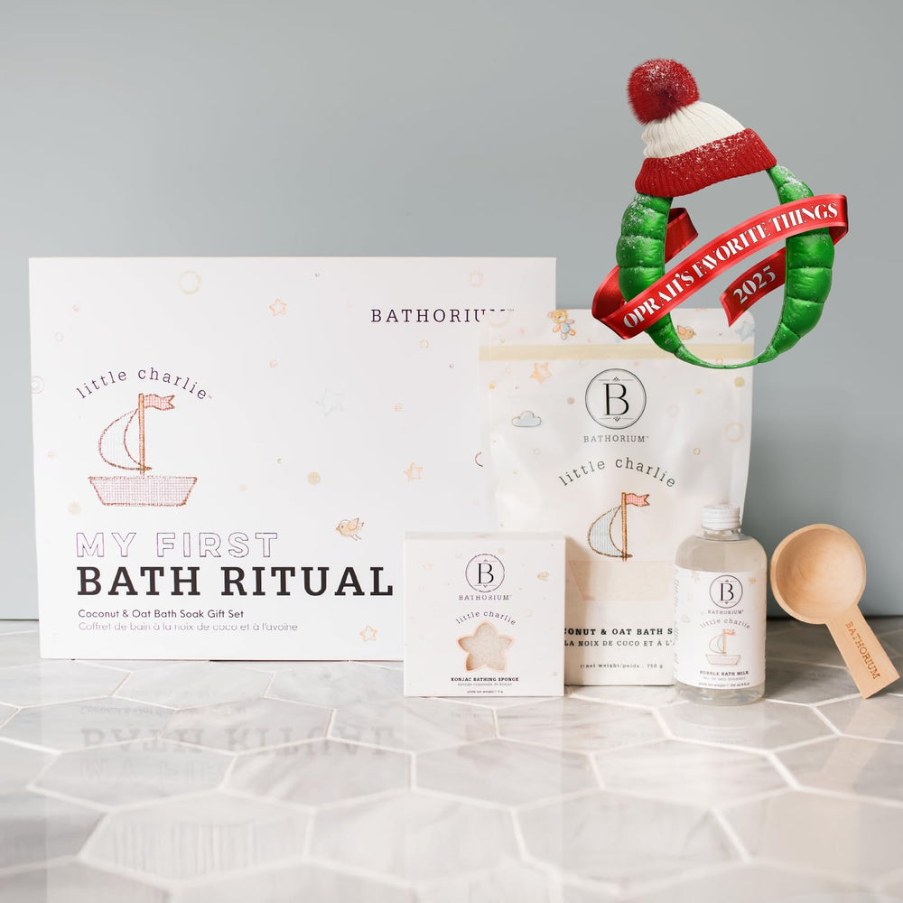 Bathorium Little Charlie bath ritual essentials image showing complete set for a calm bath