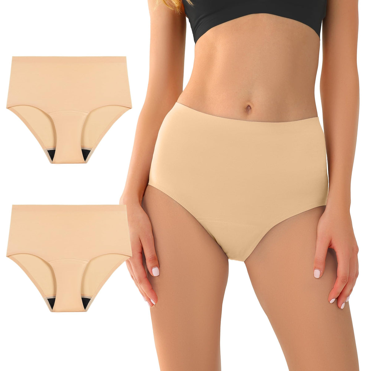 Battewa seamless underwear beige large with high-waist silhouette for discreet daily wear.