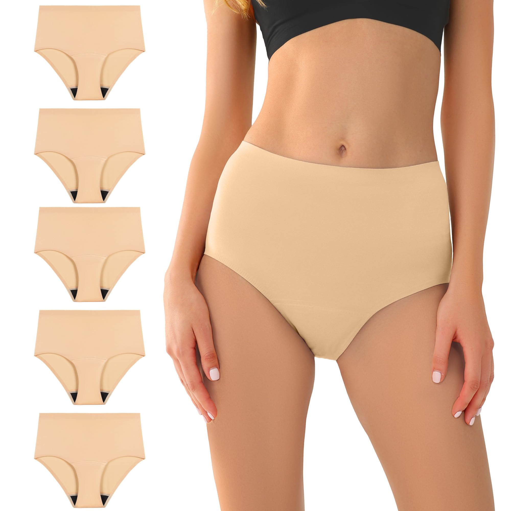 Battewa seamless underwear beige medium with high waist for discreet all-day wear