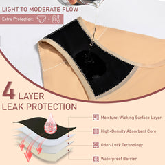 Battewa beige medium leakproof panties with 5 layer protection for daily use