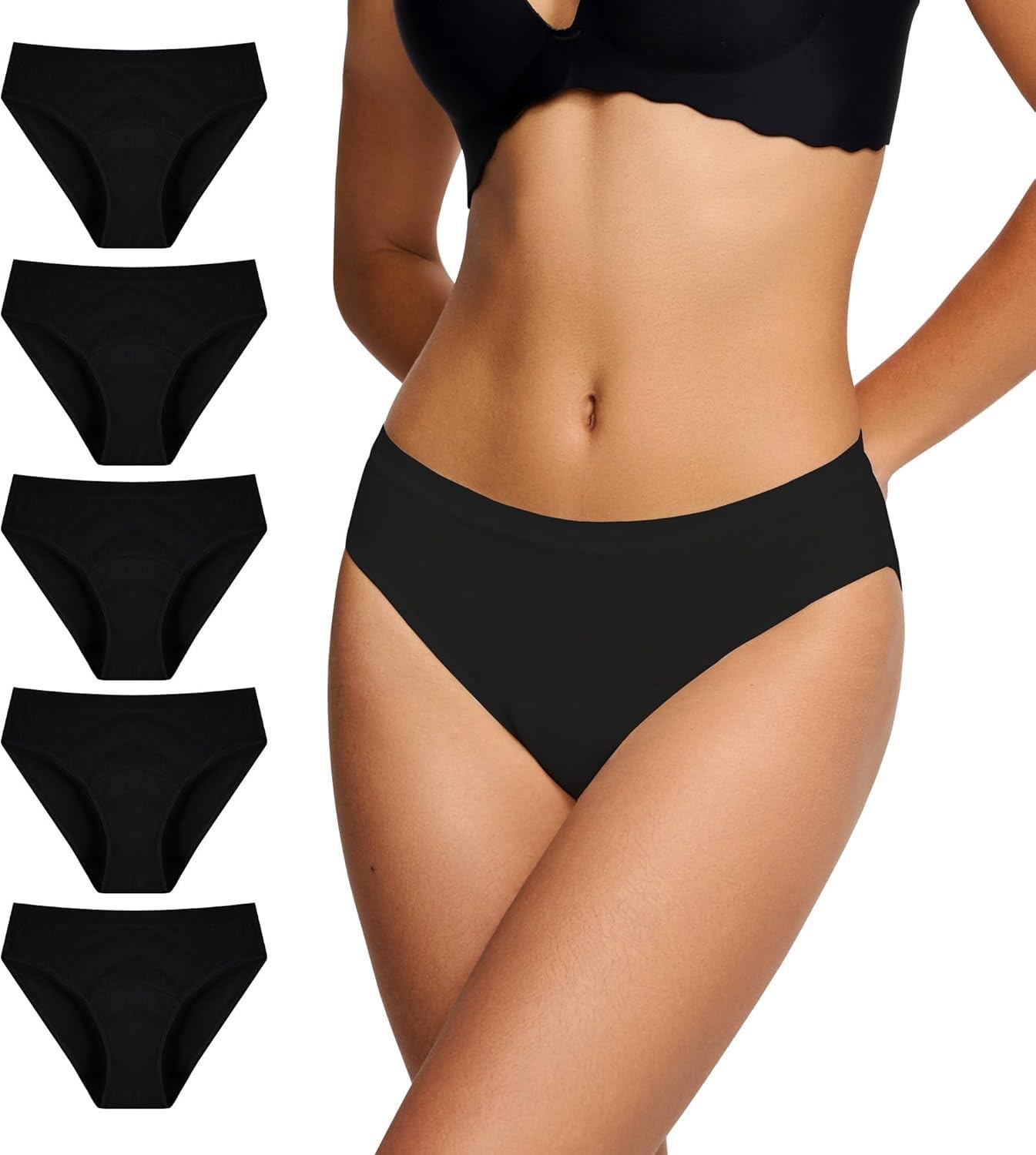 Battewa women's leak-proof underwear in black, front view, discreet protection for daily leaks.