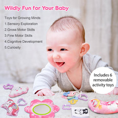 BATTOP detachable toys include rattle, teether, crinkle, and mirror.