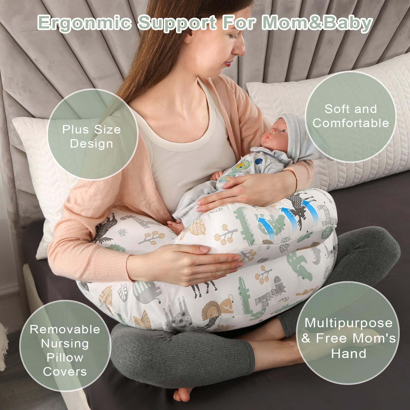 BATTOP nursing pillow with removable cover for easy cleaning and daily use