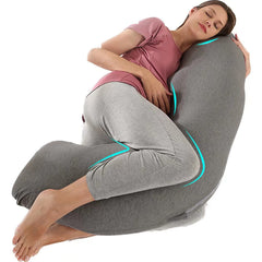 BATTOP pregnancy pillow in J shape supports the belly for side sleeping.