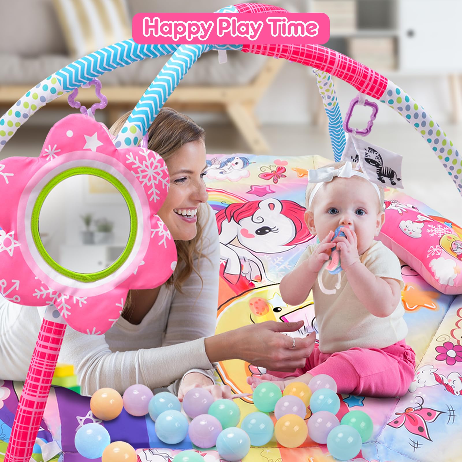 BATTOP tummy time mat in pink supports early visual tracking.