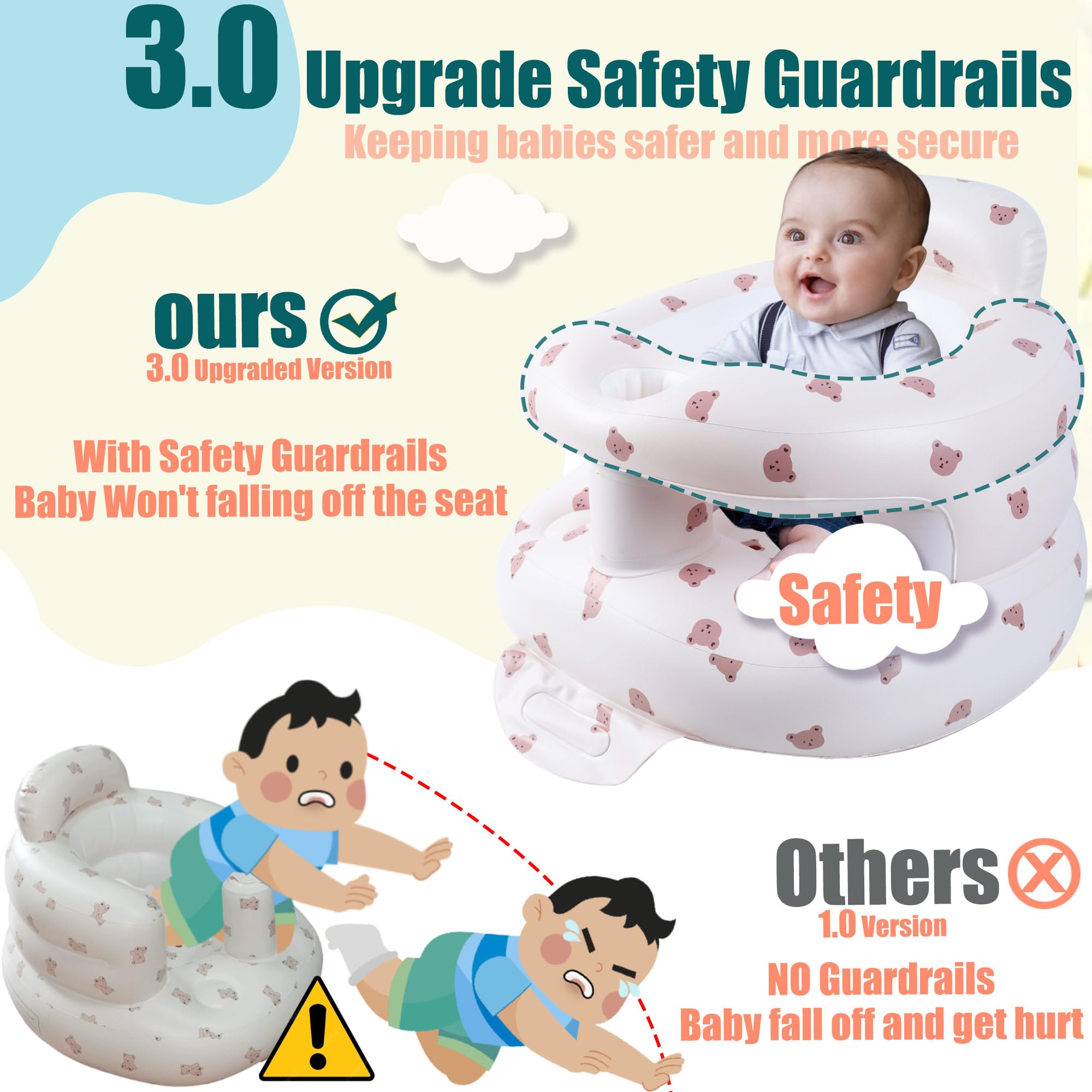 Bavbiiy inflatable seat with built-in pump inflates quickly for easy setup.