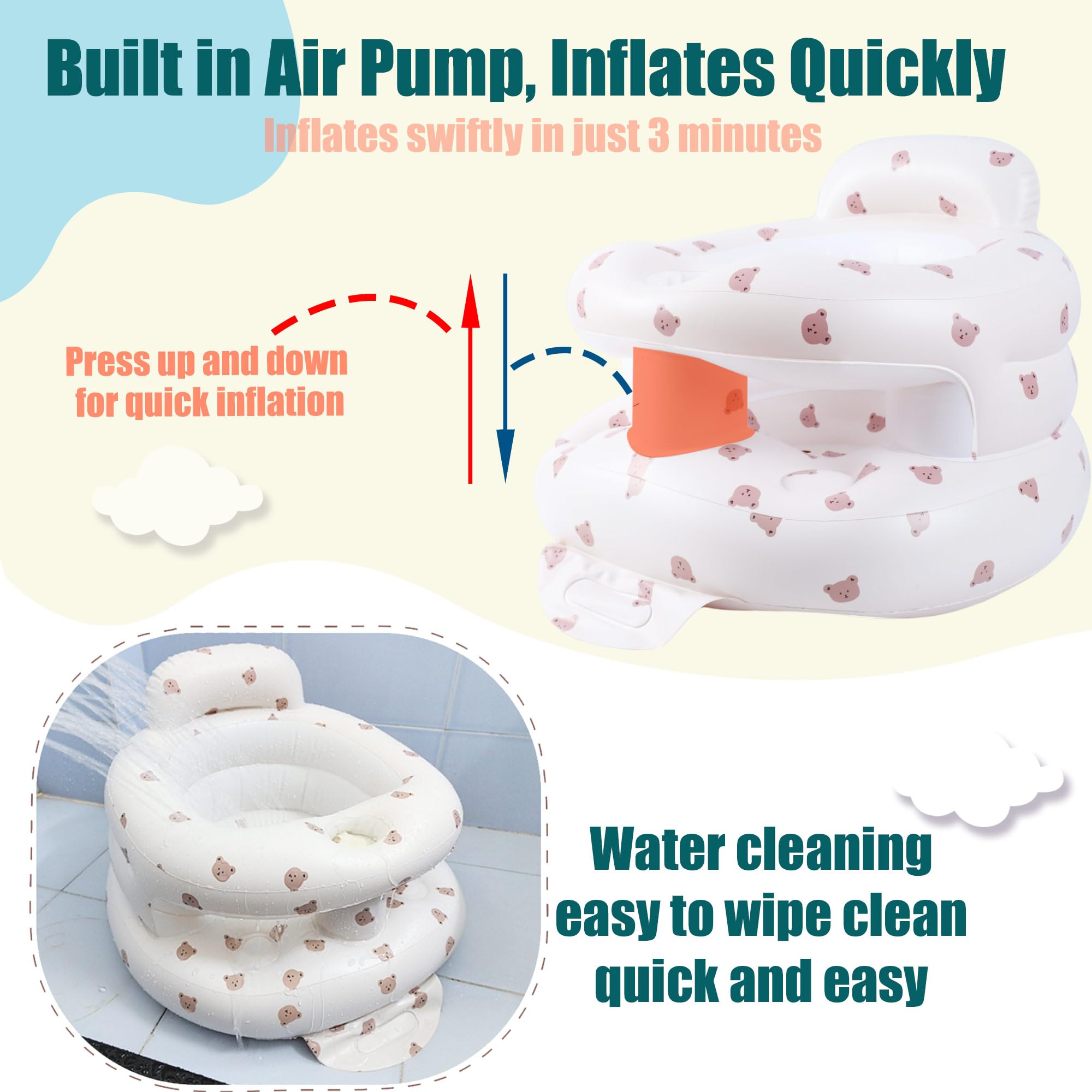 Bavbiiy inflatable seat is versatile for feeding, sitting up, and travel.