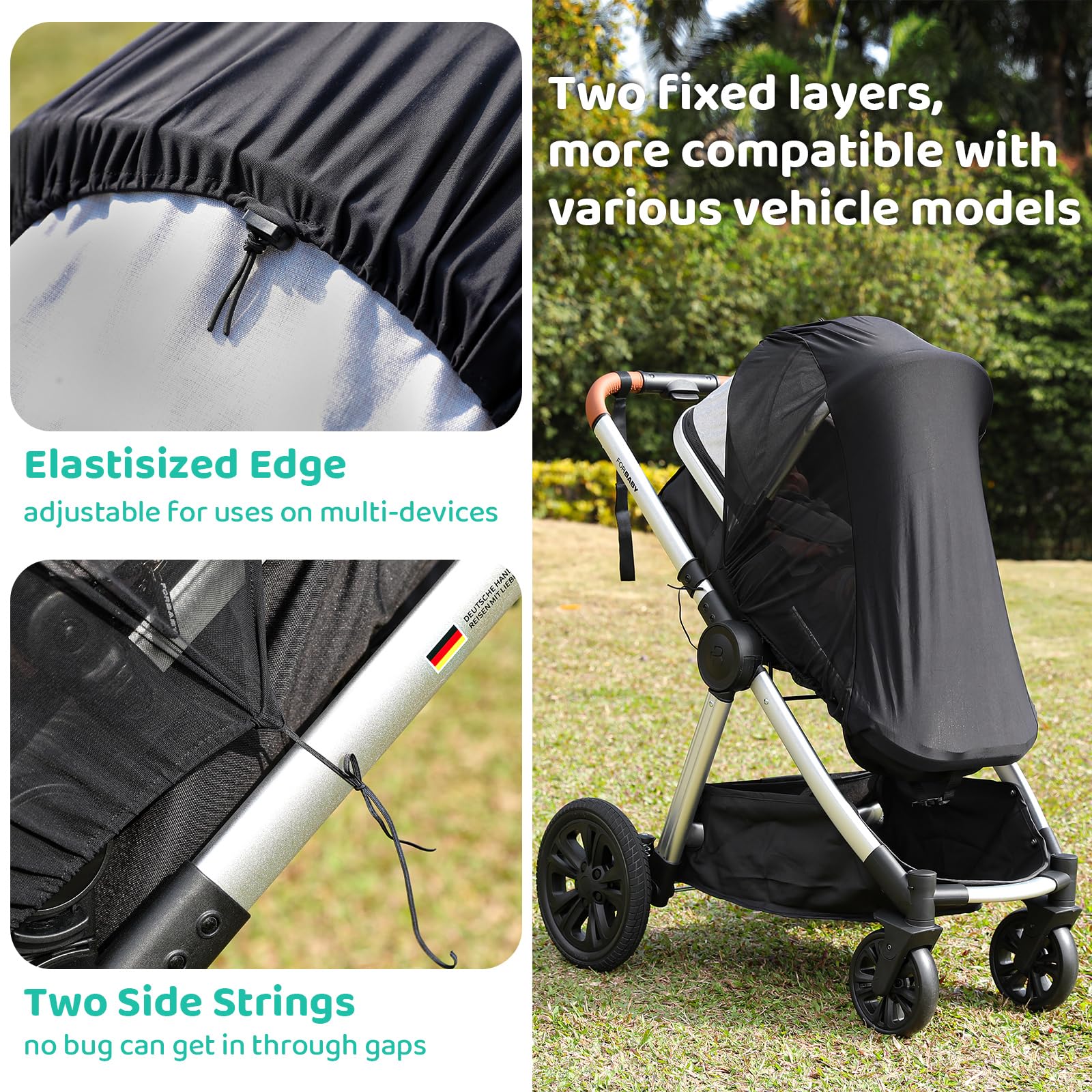 Bayan baby pram sunshade delivers shade and airflow through breathable mesh.