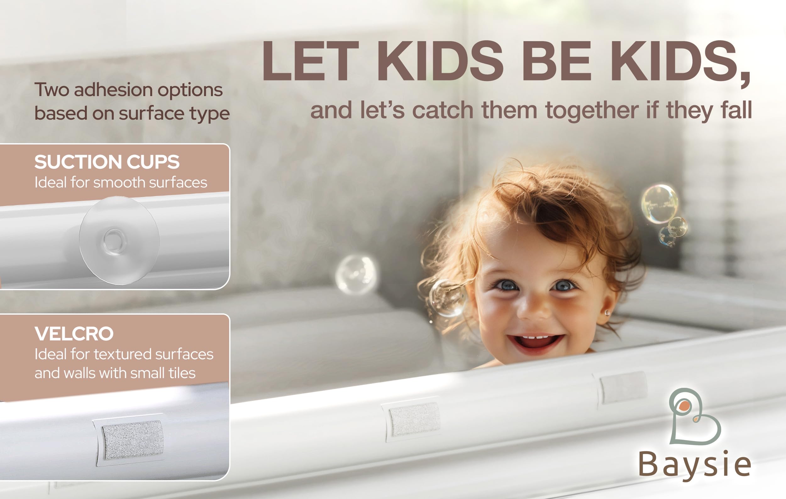 Baysie Bathtub Bumper offers a waterproof surface for quick post-bath wipe-downs.