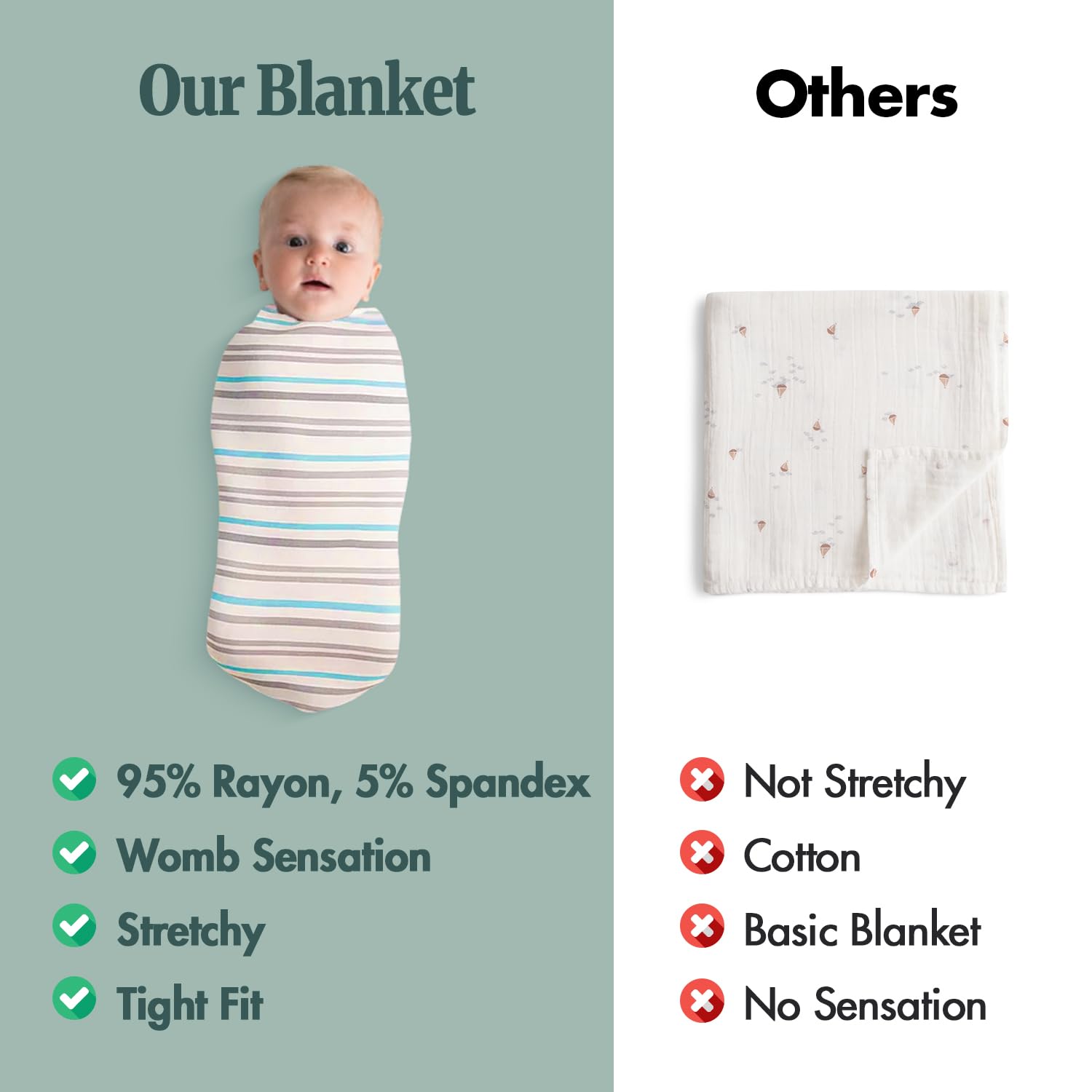 Bazzle Baby gift-ready swaddle blanket in mint stripe.