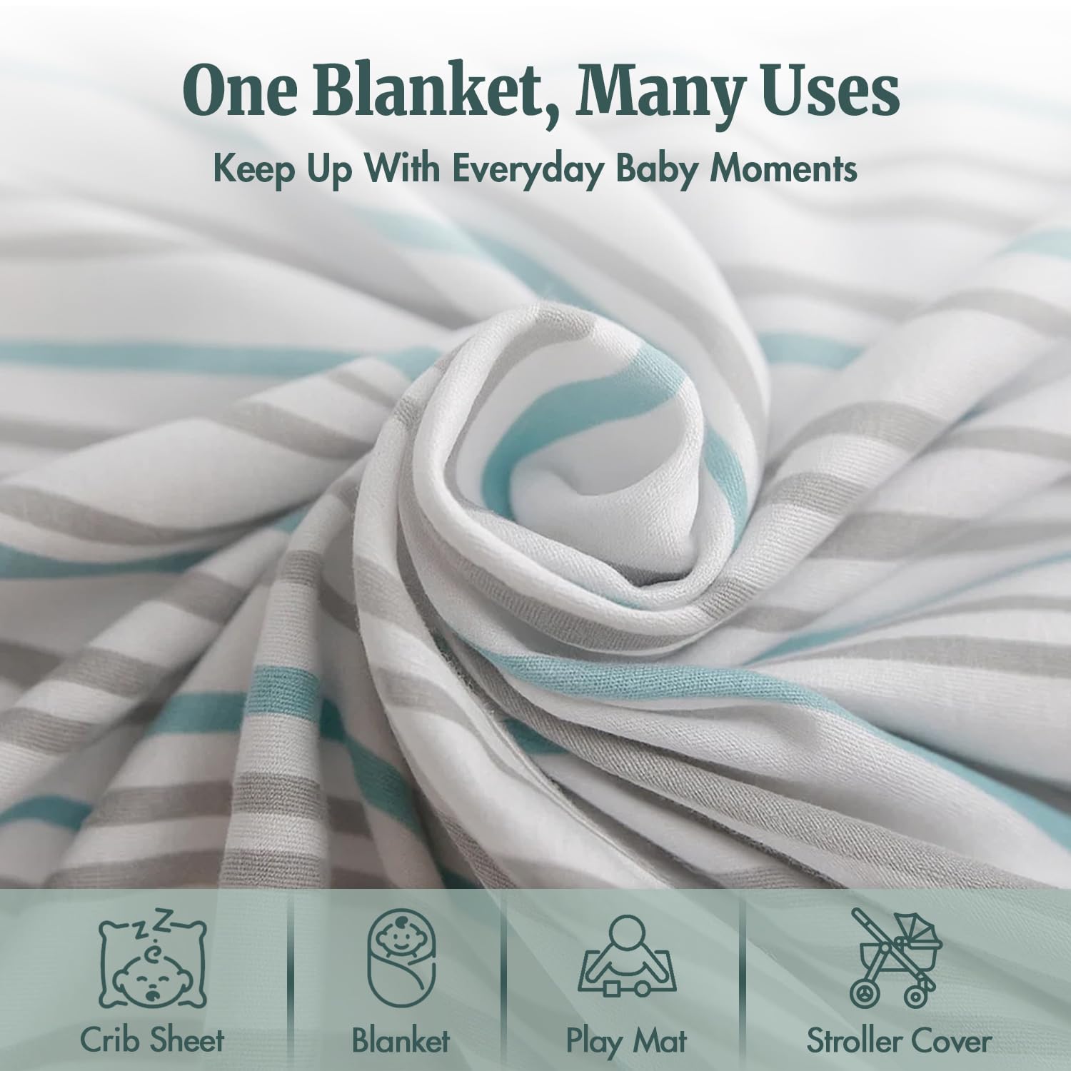 Bazzle Baby mint stripe swaddle in bedtime scene for calm naps.