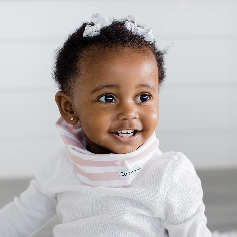 Bazzle Baby scarf bib adjustable fit for growing babies 3–36 months.
