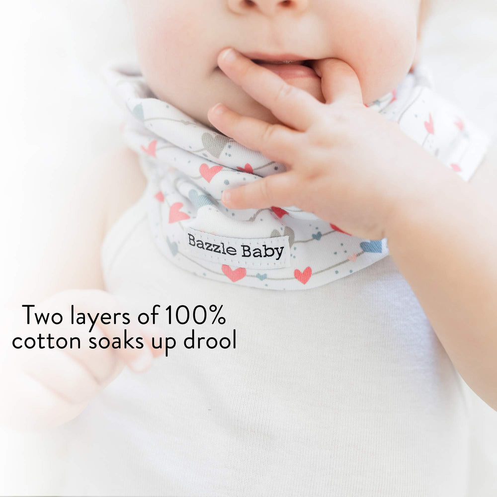 Bazzle Baby scarf bib nickel-free snaps ease dressing and undressing.