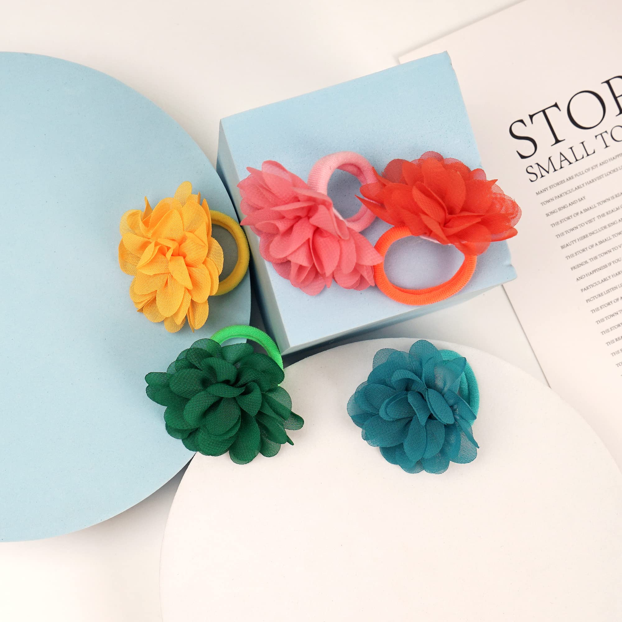 BBGifts teal chiffon flower hair tie holds ponytails securely