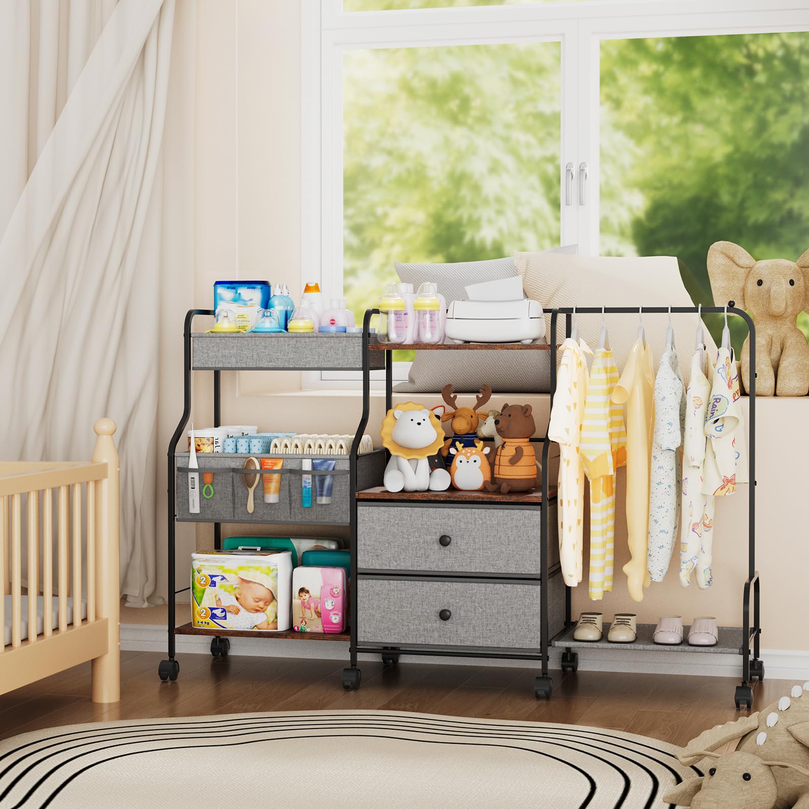 BBLIKE 3-tier rolling cart with drawers for tidy nursery storage