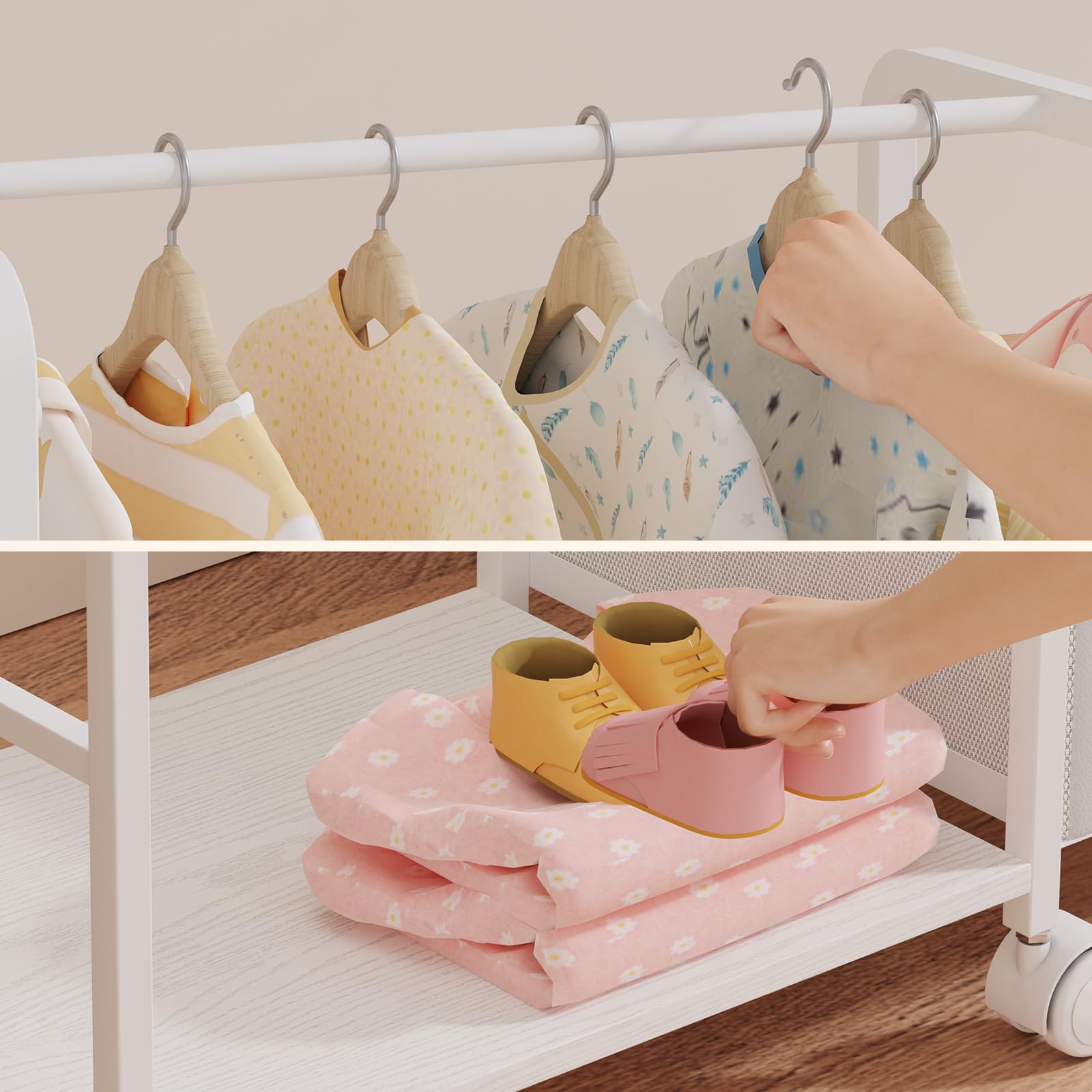 BBLIKE compact cart fits beside changing stations and cribs for space efficiency