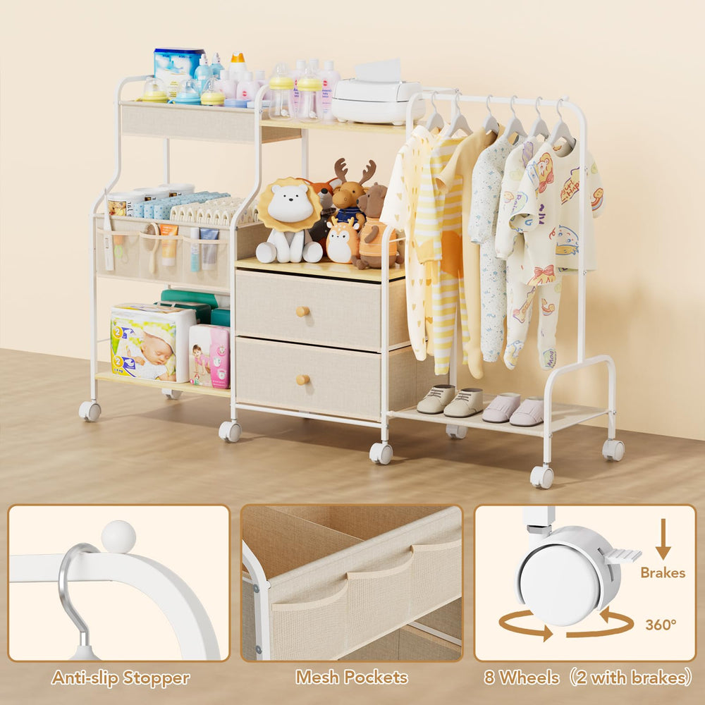 BBLIKE Diaper Caddy 8-Wheels design enables smooth nursery mobility.