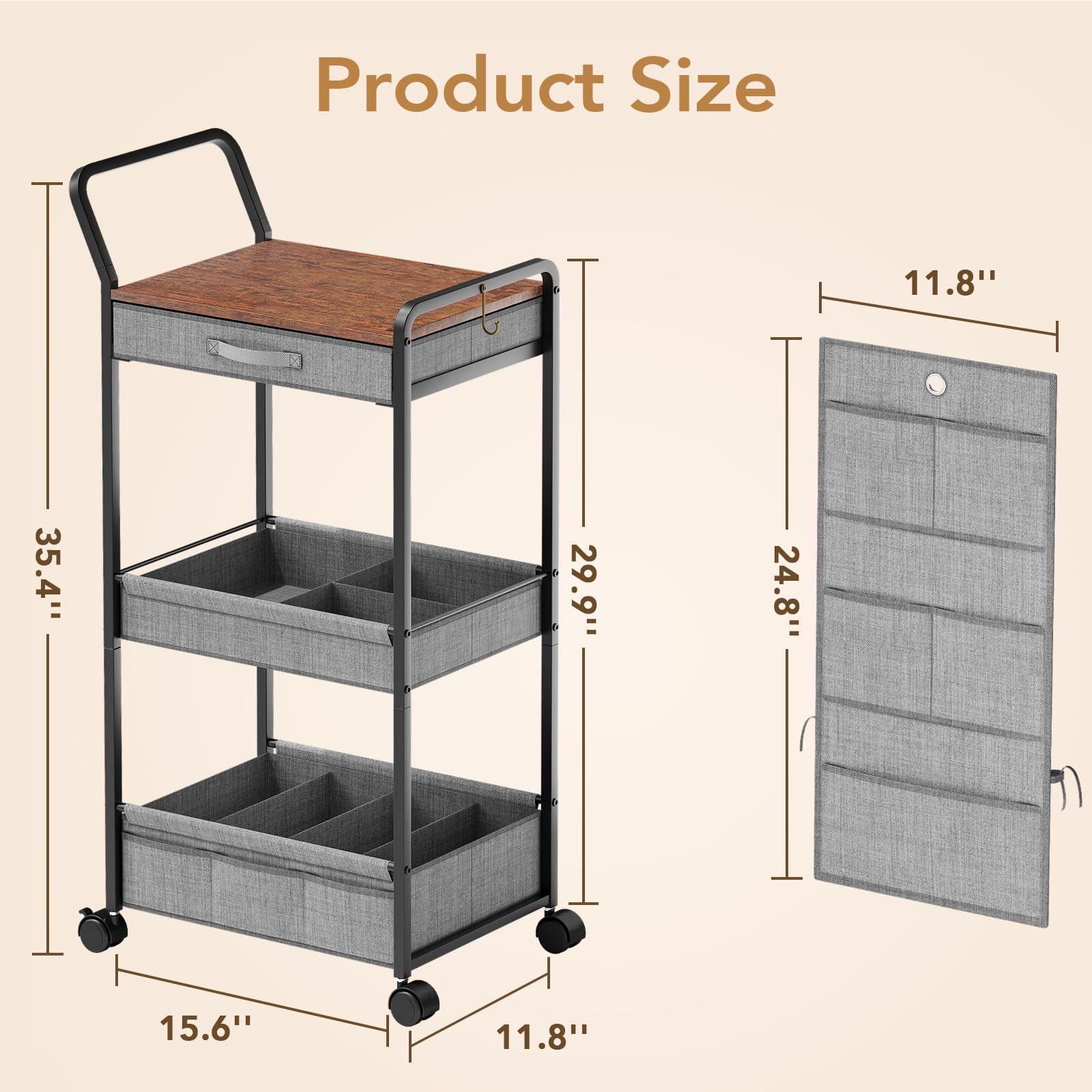 BBLIKE gray diaper storage with drawer and ample space for wipes and creams.