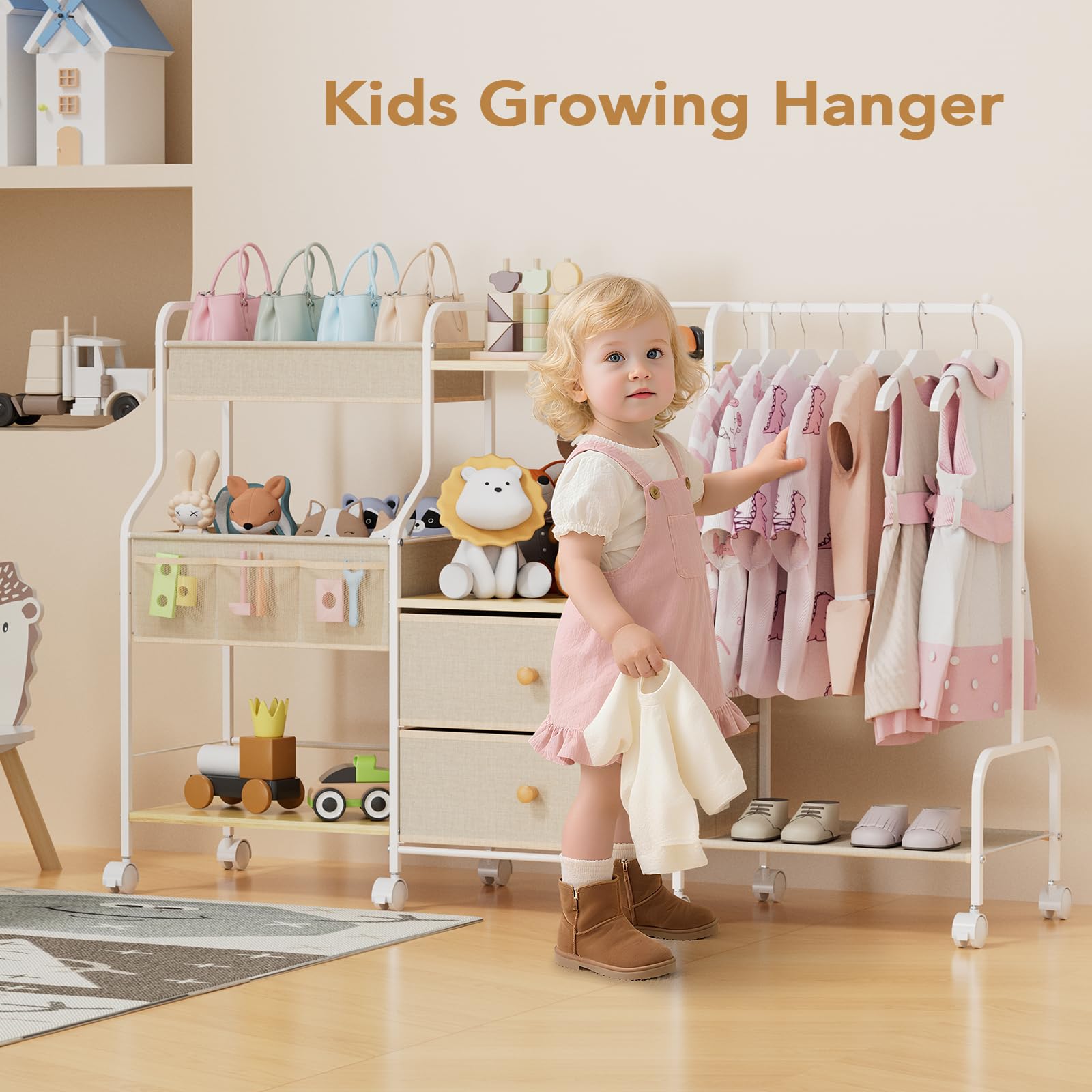 BBLIKE Diaper Caddy Hanging Rack side-rod keeps onesies and bibs easily accessible.