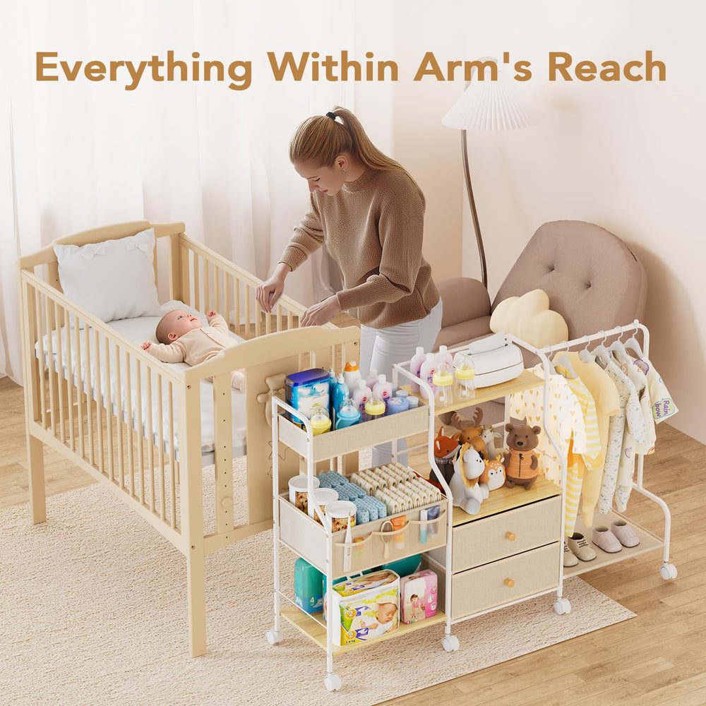 BBLIKE Diaper Caddy Slim-Profile fits tight spaces beside furniture.
