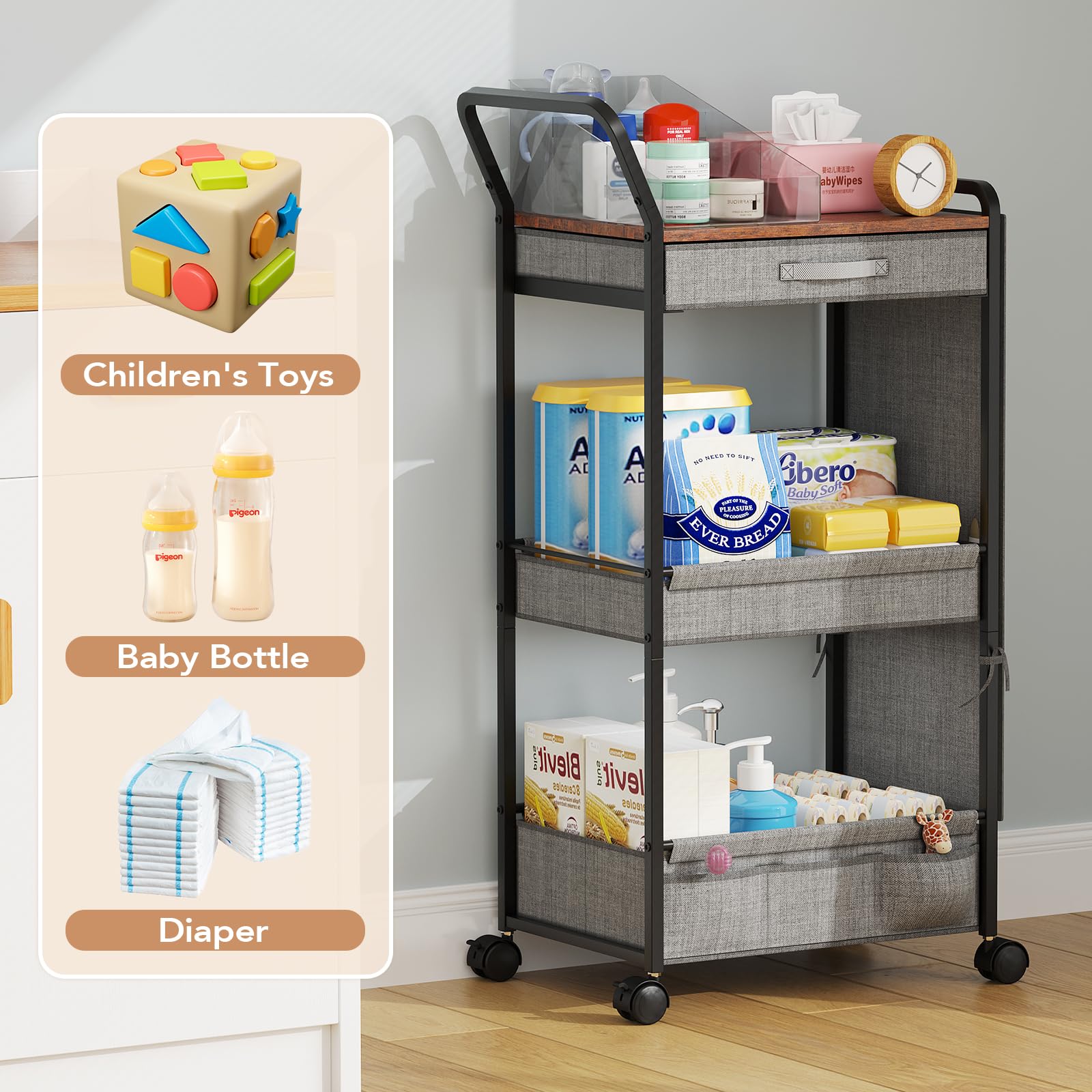 BBLIKE metal frame and wooden base provide sturdy support for pumps and bottles.