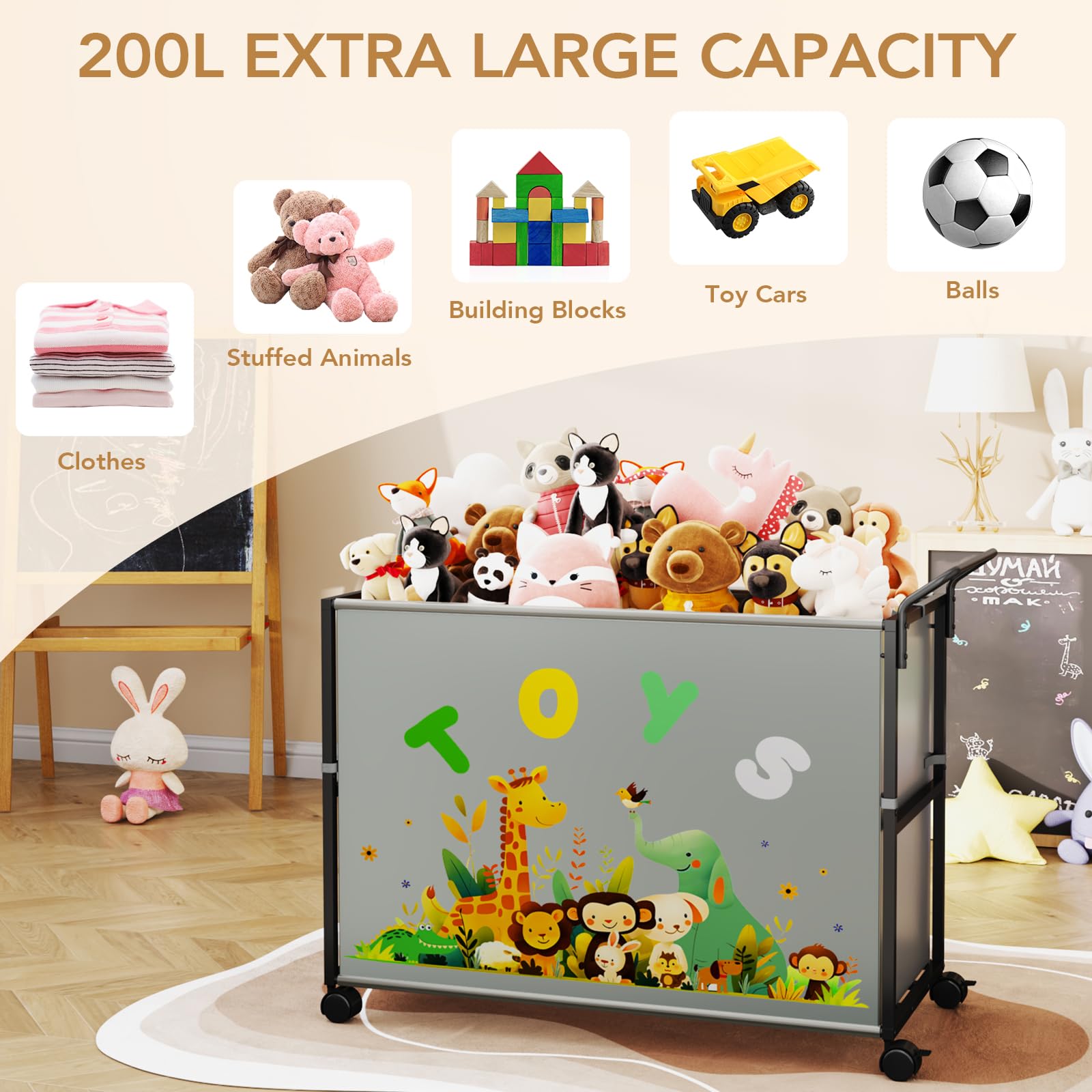 BBLIKE high-capacity storage keeps toys neatly organized.