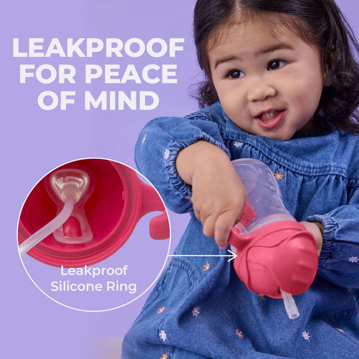 b.box and Lansinoh weighted straw sippy cup in Raspberry color.