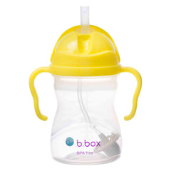 b.box Lemon Sippy Cup with weighted straw lets babies drink from any angle.