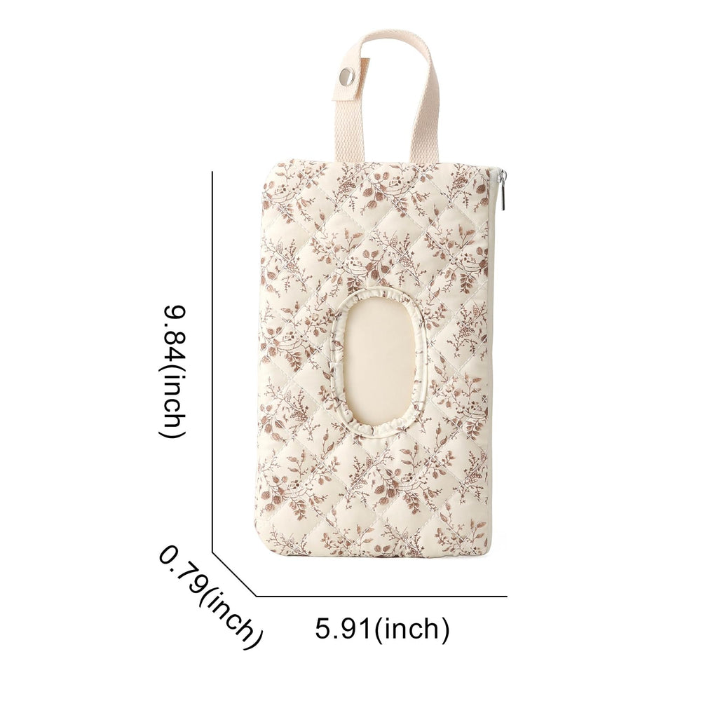 BBQI beige floral quilted wipe holder suited for stroller or bag
