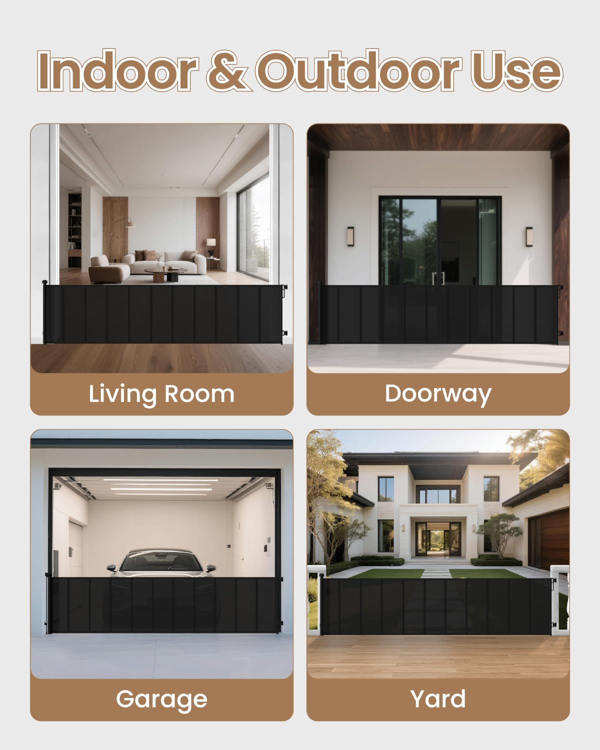 BBsecure 120-wide gate suitable for indoor and sheltered outdoor spaces.