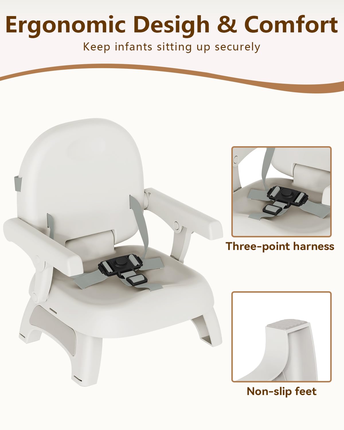 BBsecure 3-point harness provides secure seating during feeding