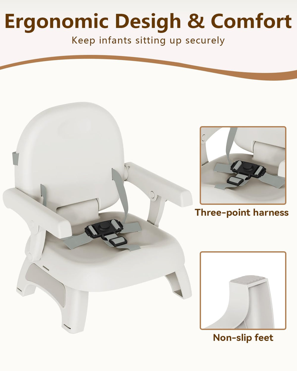 BBsecure 3-point harness provides secure seating during feeding
