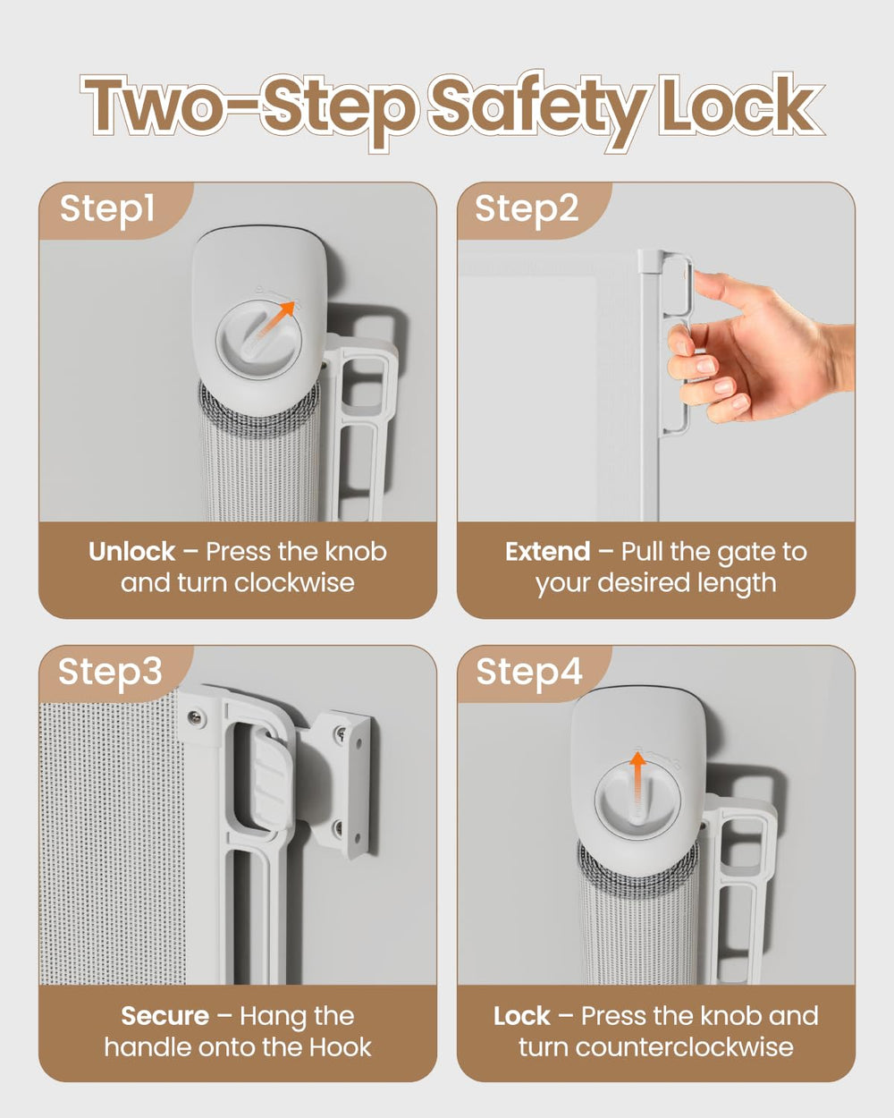 BBsecure 55 inch width gate protects stair openings and doorways.