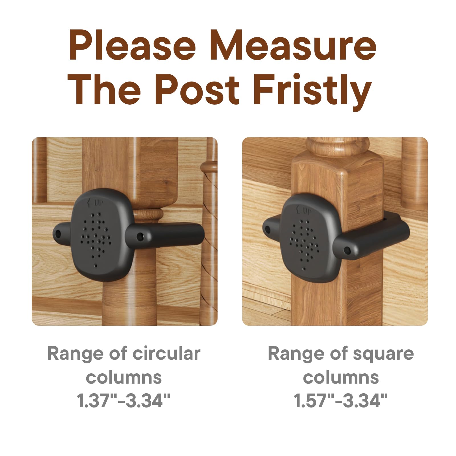 BBsecure banister adapter on round post demonstrates compatibility.