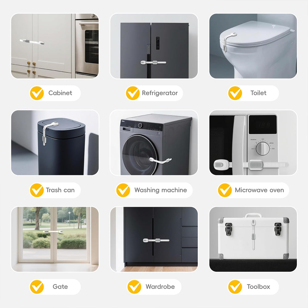 BBsecure cabinet locks shown on drawers and doors for safer daily use.