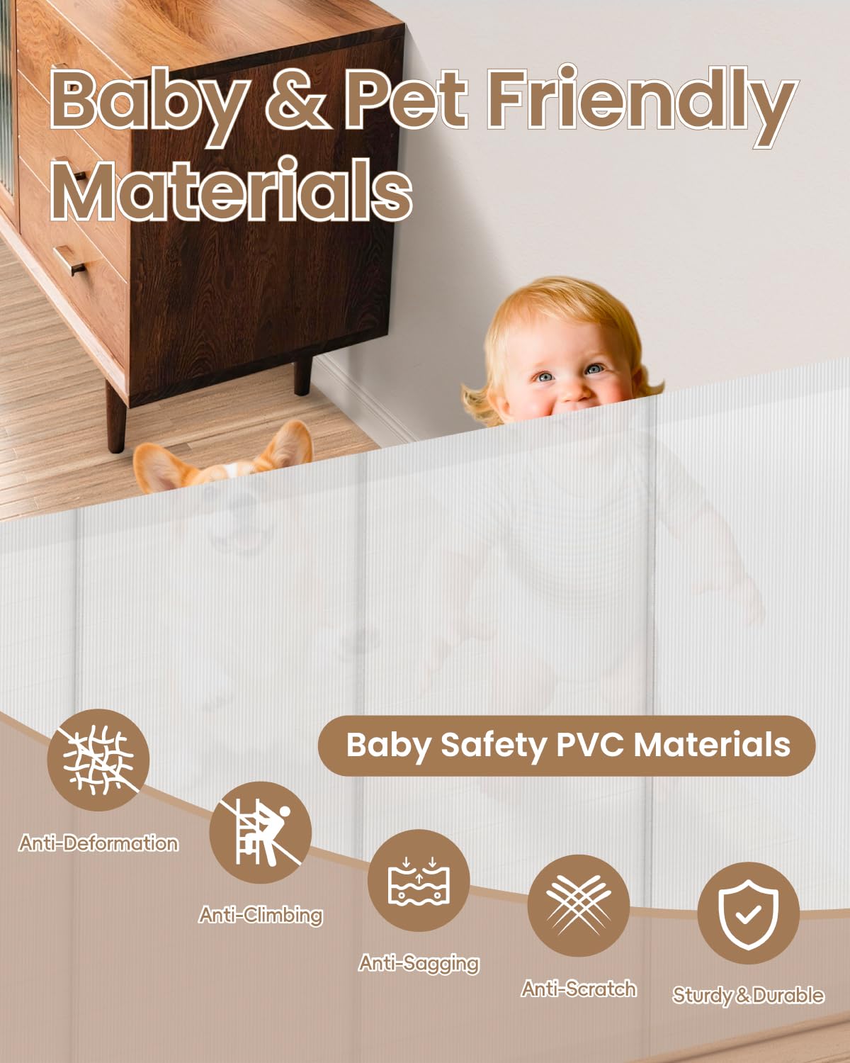BBsecure gate close-up of soft PVC mesh for gentle touch around kids and pets.