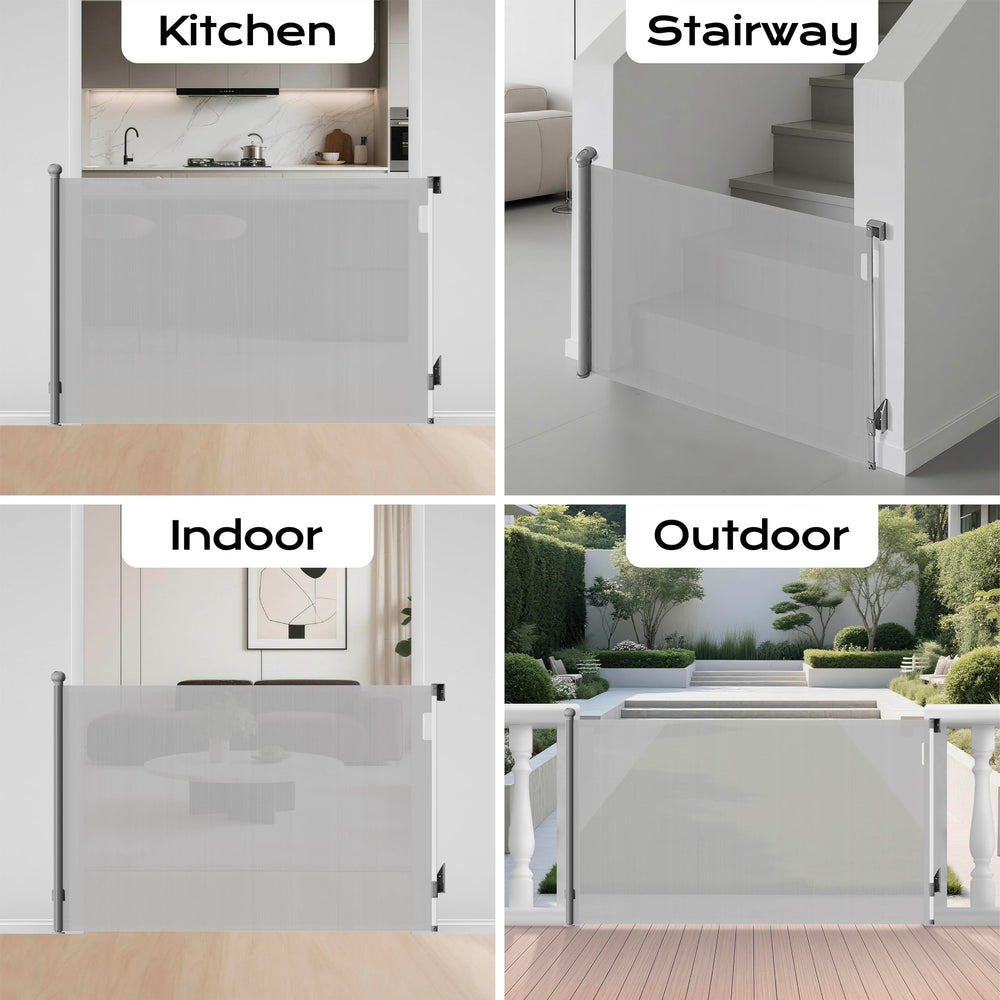 BBsecure gate in hallway with pets, ideal for restricting access in busy areas.