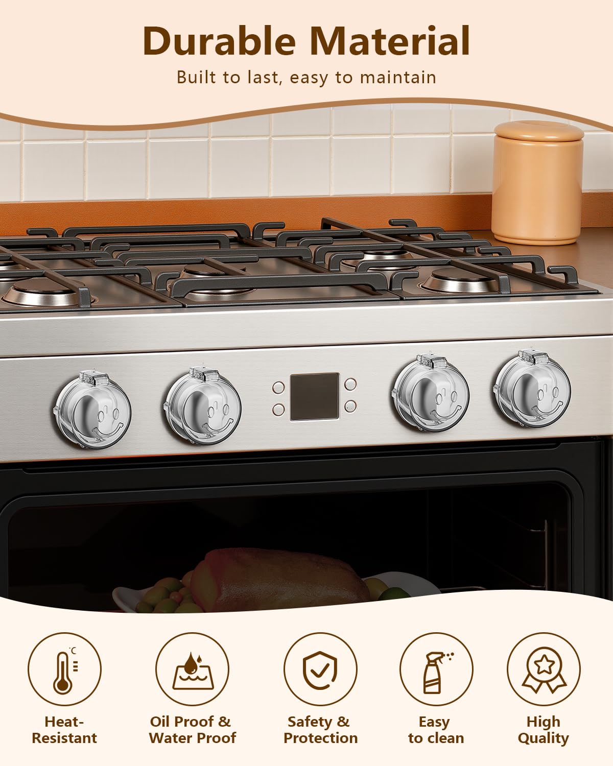 BBsecure heat-resistant plastic shields knobs from grease and spills.