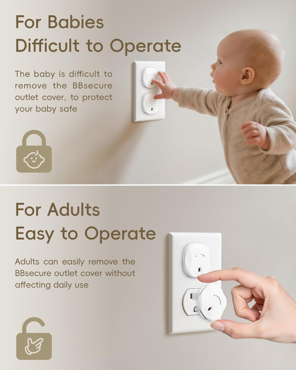 BBsecure outlet covers made from durable ABS material for safety and longevity.
