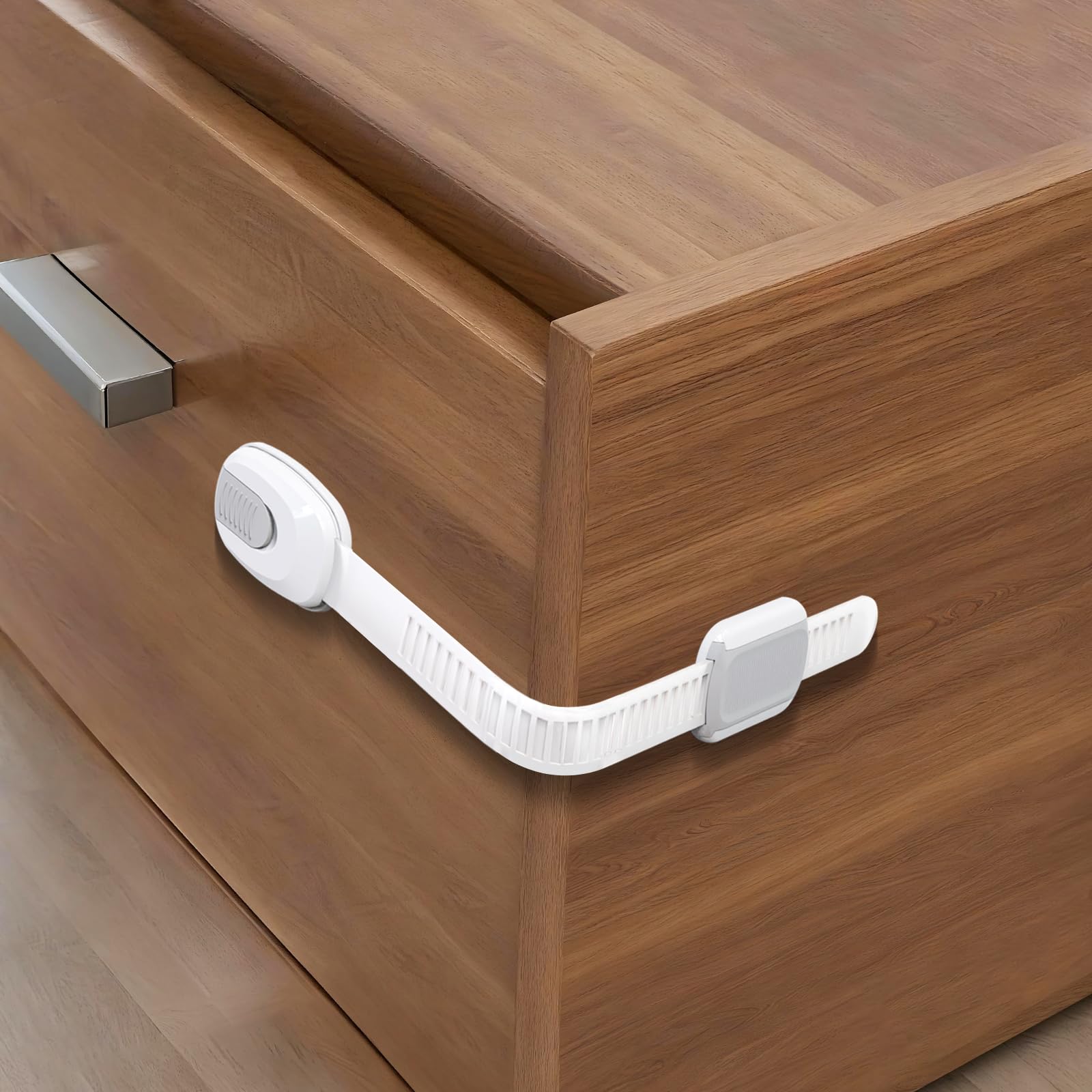 BBsecure pet-proofing locks help keep curious pets away from cabinets.