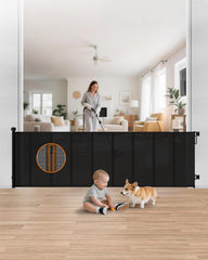 BBsecure reinforced retractable gate with 100-inch width blocks stairs safely