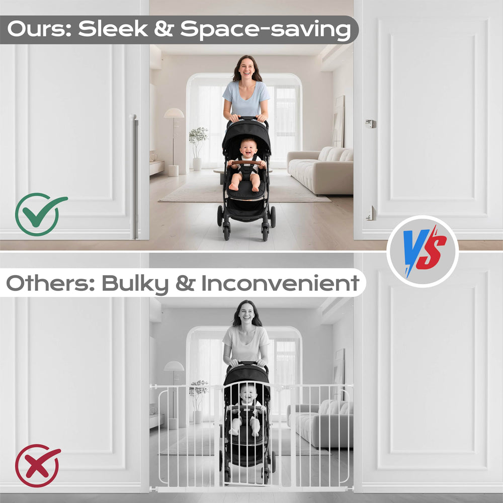 BBsecure retractable baby gate two-step lock improves adult access control