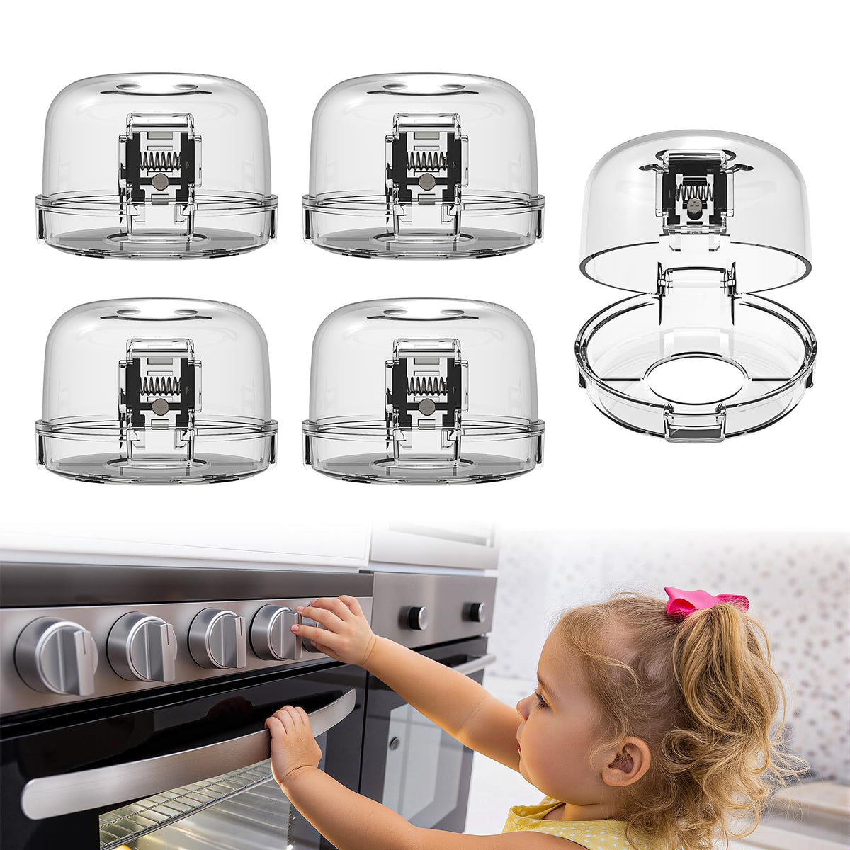 BBsecure stove knob covers with dual-button lock protect kids while keeping controls visible.