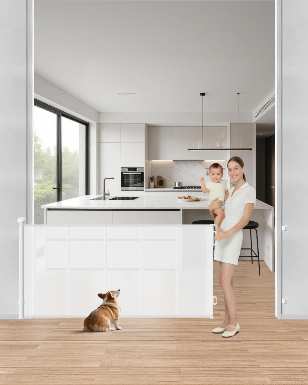 BBsecure upgraded retractable gate fully extended blocks kids and pets safely