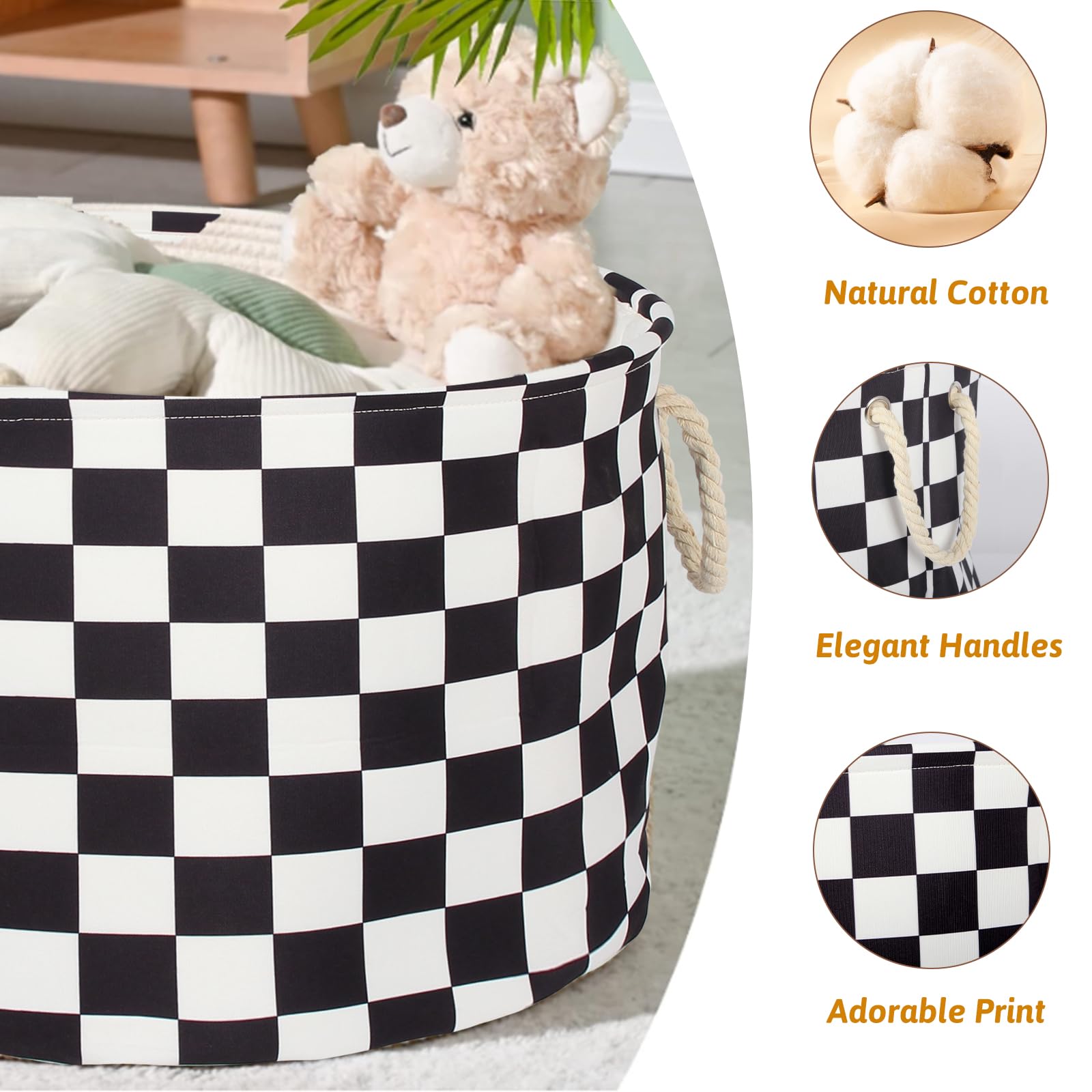 BBSET checked nursery basket folded for compact storage, easy to stash away.