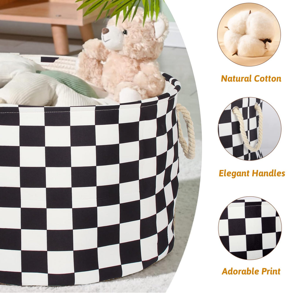 BBSET checked nursery basket folded for compact storage, easy to stash away.