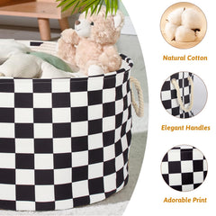 BBSET checked nursery basket folded for compact storage, easy to stash away.